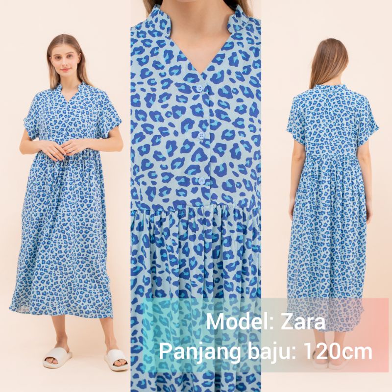 DASTER KHALIFS SLEEPWEAR EXCLUSIVE KHALIF'S ID HOMEWEAR HOMEDRESS RAYON VALENCIA SUPER PREMIUM BUSUI BAJU HAMIL FRIENDLY MIDI NYAMAN GEMES ADEM TERBARU-ZARA Leopard Blue
