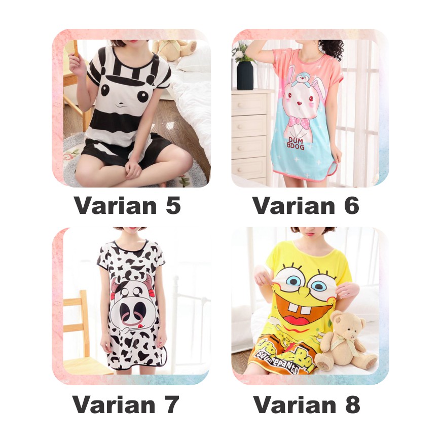 ❀ Chingu ❀ PW061 COD Baju Tidur Wanita Piyama Motif Kartun Lucu Pakaian Wanita Daster Variasi Import