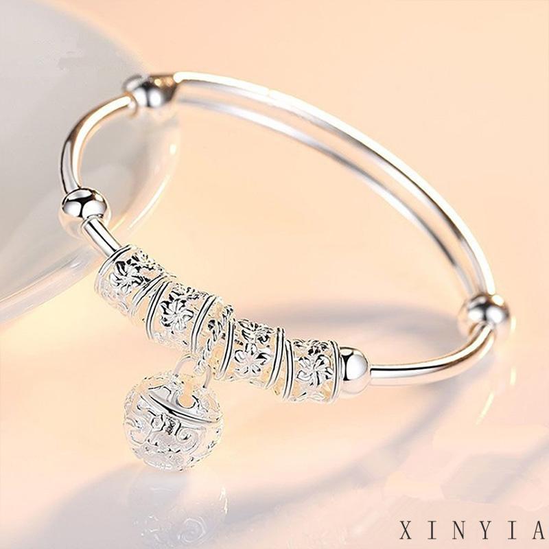 Xia.id Gelang Tangan Lapis Silver 925 Wanita Desain Geometri Hias Lonceng Gaya Etnik