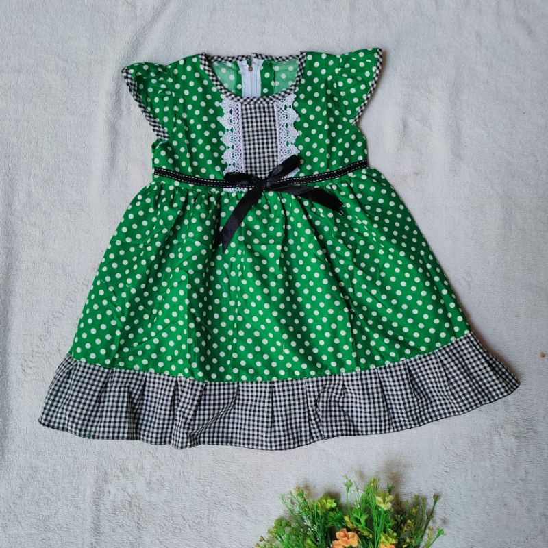 Dress Anak 1 2 tahun gaun anak cewek perempuan polka renda terbaru fatonah shop Gaun Rindu