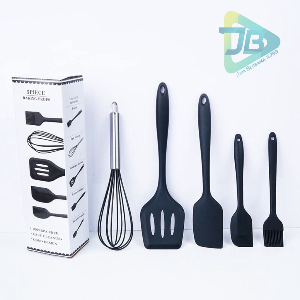 RT81 Alat Masak bahan silikon Silicone Utensil Spatula Cooking Baking Props Set 5pcs Peralatan Masak 5 in 1 Tahan Panas BPA Free JB5470