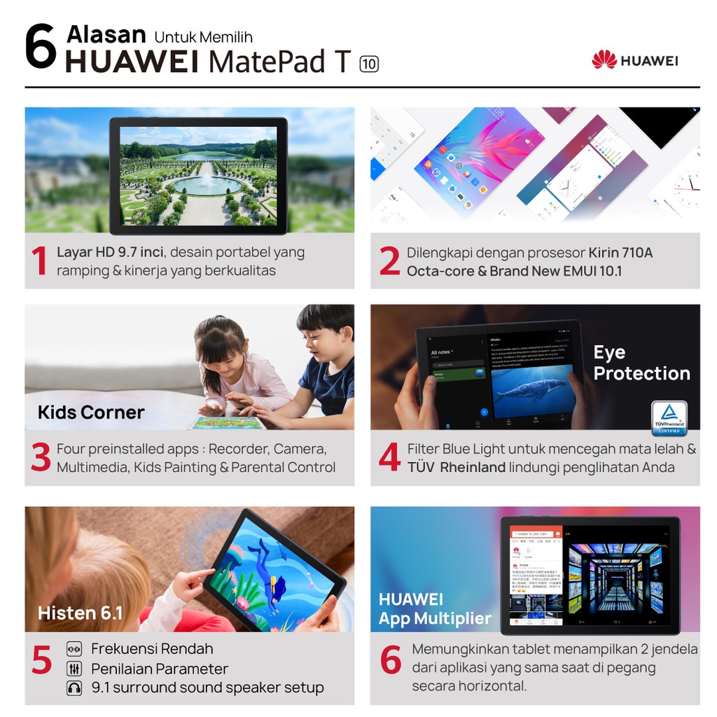 Huawei MatePad T10 Tablet | 4GB RAM+ 64GB ROM | Tampilan HD 9.7 inci Garansi Resmi