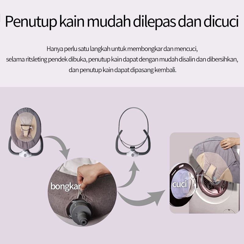 Tempat tidur ayunan remote control tempat tidur bayi yang aman dengan musik bluetooth dengan bantal, mainan dapat dilepas dan dicuci