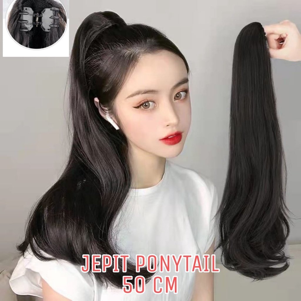 JEPIT RAMBUT PONYTAIL 50 CM KUNCIRAN RAMBUT PALSU WIG KOREA IMPORT HAIRCLIP HAIR EXTENSION