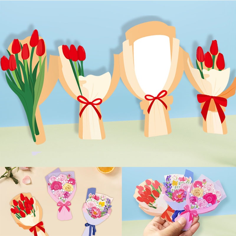 Kartu Ucapan Kosong Bunga Hari Ibu Flower Gift Blank Floral Greeting Card