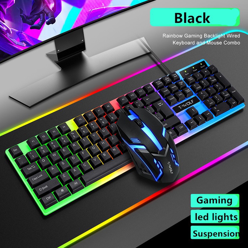 T-WOLF TF230 Rainbow LED Gaming Keyboard And Mouse Combo Bundle