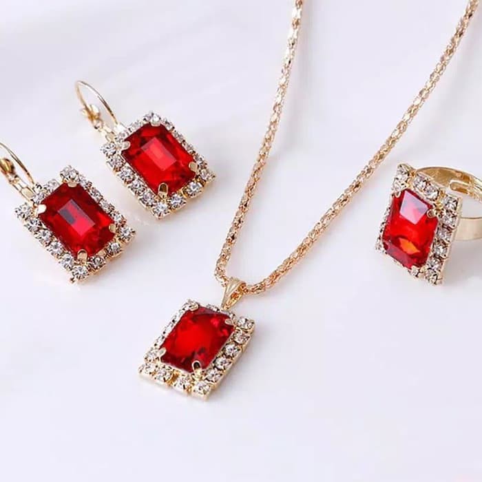 SET PERHIASAN CINCIN KALUNG ANTING PESTA PERNIKAHAN FASHION WANITA 08