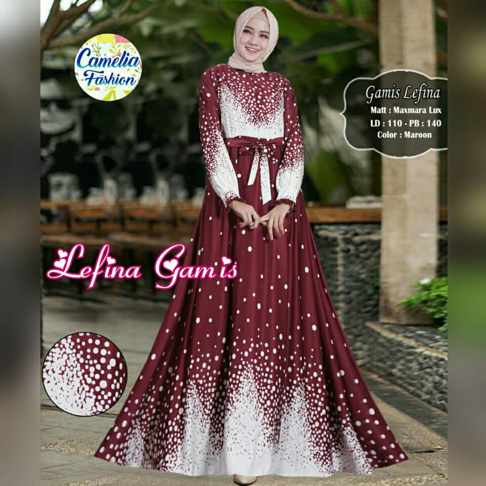 Baju Busana Muslim Gamis Syari Syar'i Lefina Maxmara Premium Jumbo Murah Motif Polos