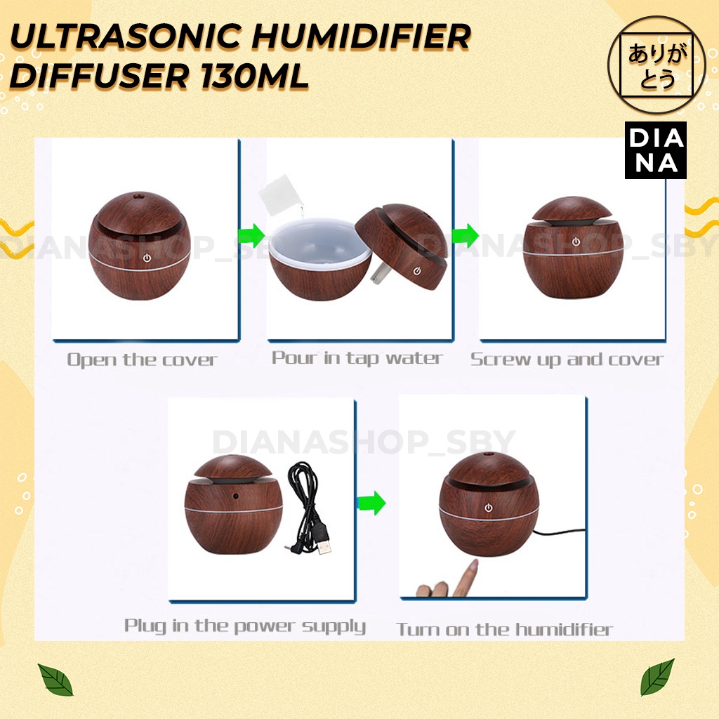 Humidifier Ultrasonic Difuser Diffuser Aromaterapi Aromatheraphy 130Ml Motif Kayu Tanpa Remote