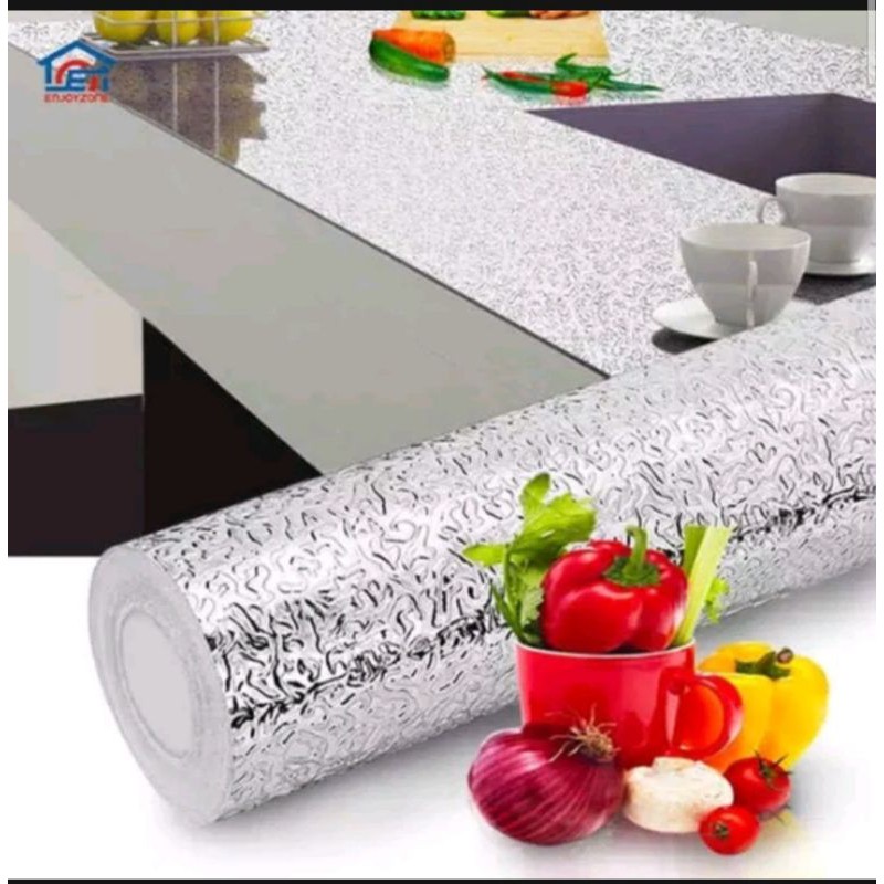 Wallpaper Dapur Wallpaper Alumunium Foil Anti Minyak Dan Panas Silver Gold