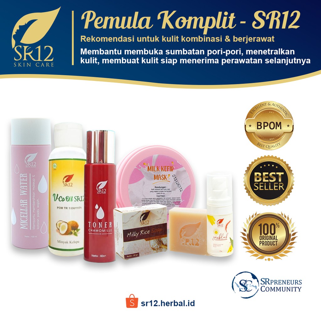 PAKET PEMULA SR12 KOMPLIT / PERAWATAN SKINCARE AMAN & ALAMI / PENETRAL KULIT / PAKET PERAWATAN WAJAH