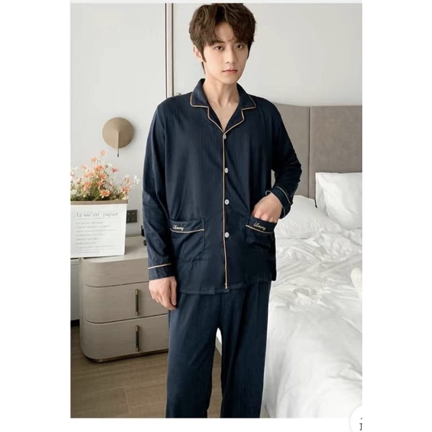 Baju tidur piyama cowok lengan panjang celana panjang bahan kaos import