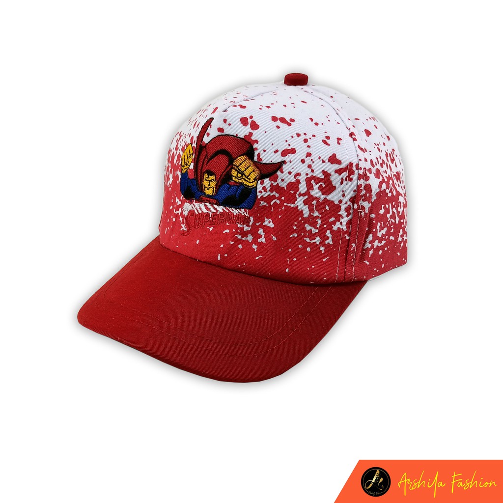 Topi Anak Laki laki motif Bercak Hero Spiderman superman kapten amerika-Full Superman Merah