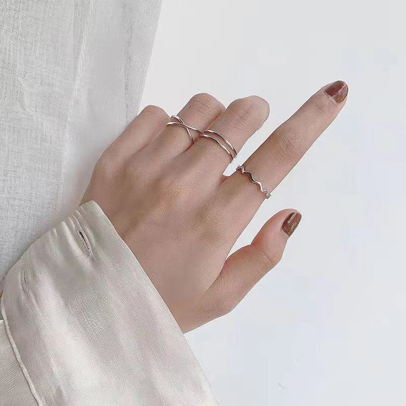 3pcs / Set Cincin Jari Telunjuk Desain Silang Geometri Untuk Wanita