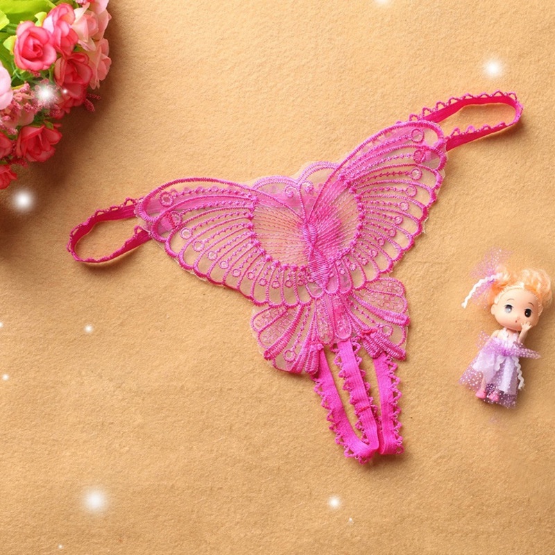 G String Seksi Wanita Transparan kupu-kupu Bordir Celana Dalam Open Low Waist Thong 3C176