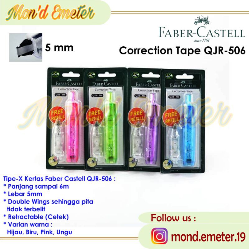 

Tip-Ex Kertas Faber Castell Correction Tape QJR-506 6m x 5mm + Free Refill-Pita Koreksi Anak Sekolah
