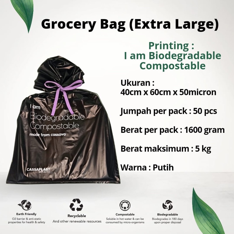 Grocery Bag XL ramah lingkungan kantong singkong eco friendly cassava bag kantong olshop packaging o