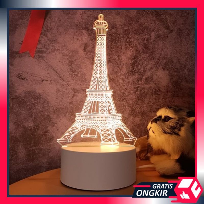 Lampu hias 3d Motif Paris Menara Efiel