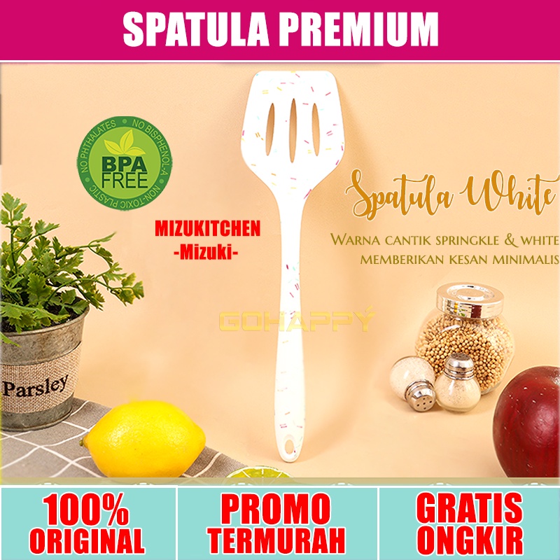 Mizuki SPATULA WHITE SPRINGKLE 2041 sutil menumis besar turner putih ceres