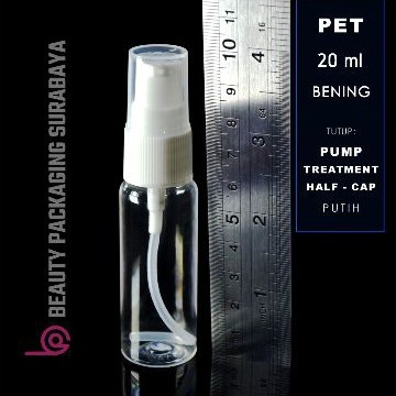 Botol Plastik PET 20ml BR Bening Tutup Pump Treatment Half Cap