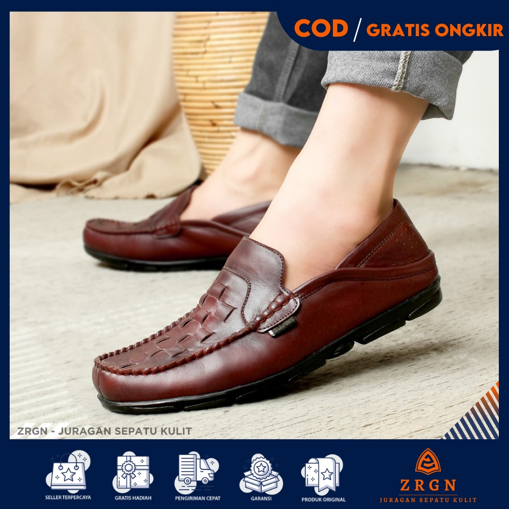 ZRGN x RAJUT - Sepatu Pantofel Pria Formal Slip On Kulit - Sepatu Formal Kerja Kantor Dinas Warna Co