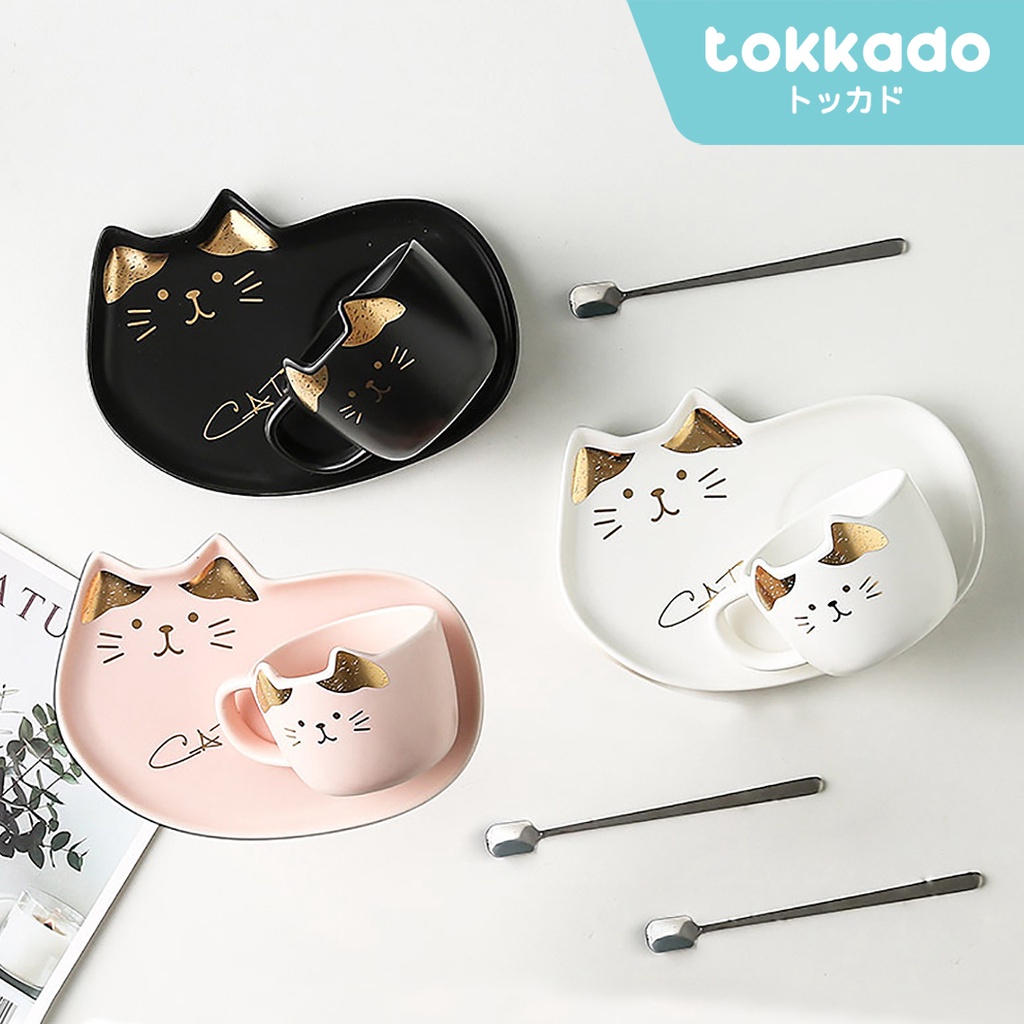 TOKKADO Hime Cangkir Gelas Minum Teh Kopi Tray Nampan Kucing Unik Lucu
