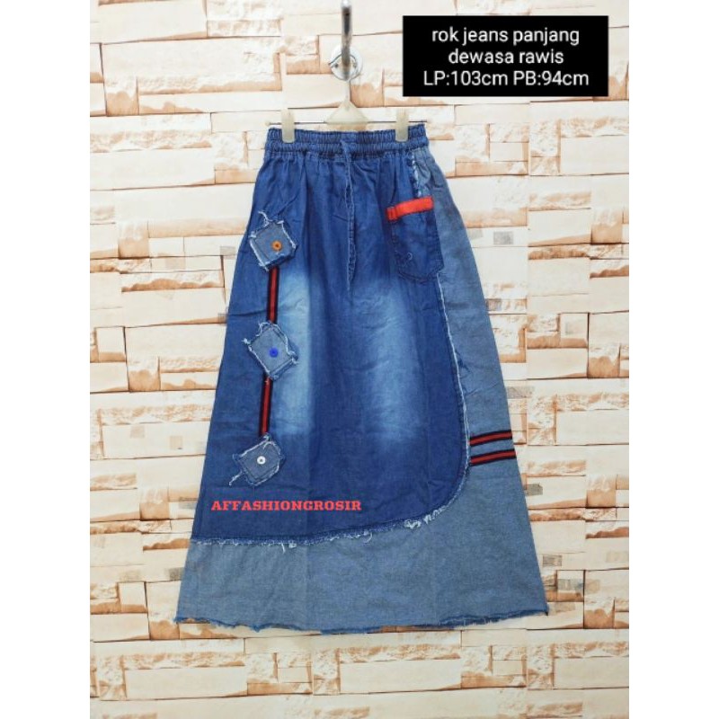 rok jeans import panjang wanita/rok jeans snow/rok jeans Kombi polkadot-Birutua