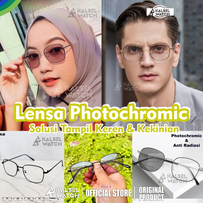 Kacamata Lensa Photocromik + Anti Radiasi Frame Kotak New Retro Vintage Kaca Mata Baca Korea Wanita Pria Cowo Cewe Perempuan Fashion Berubah Warna Hitam Photocromic AntiRadiasi Potokromik Photochromic Pria Blueray Photochromic Foto Kromik Polarised FTK2