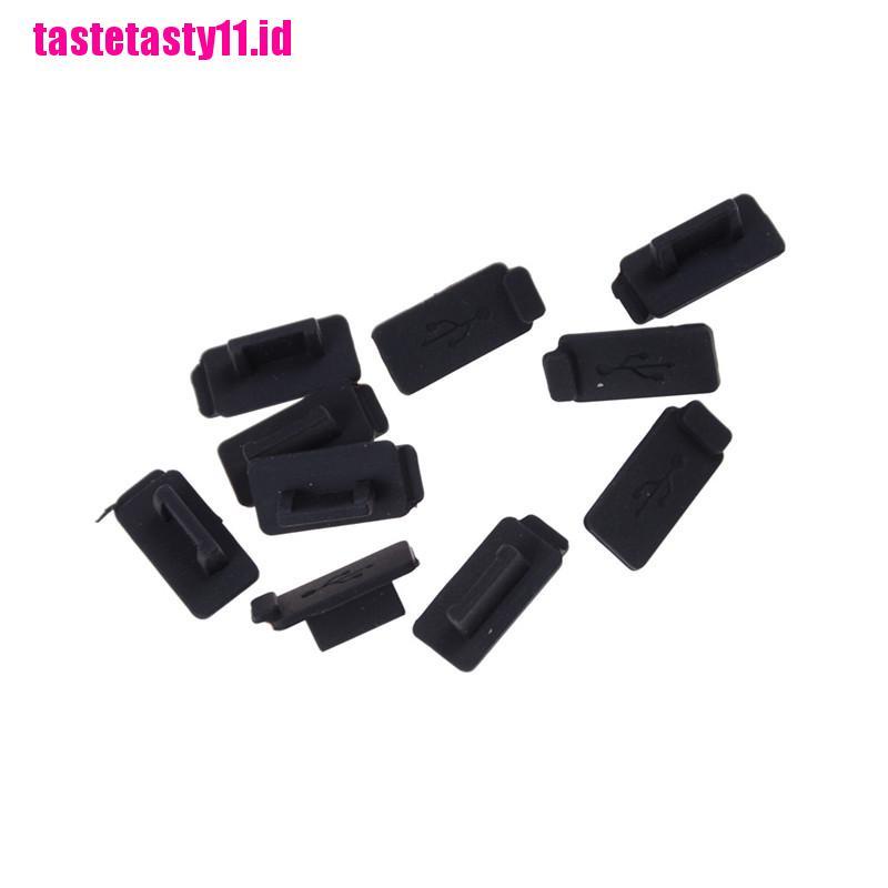 10 Pcs Plug USB Bahan Karet Silikon Lembut Warna Hitam Untuk PC Laptop