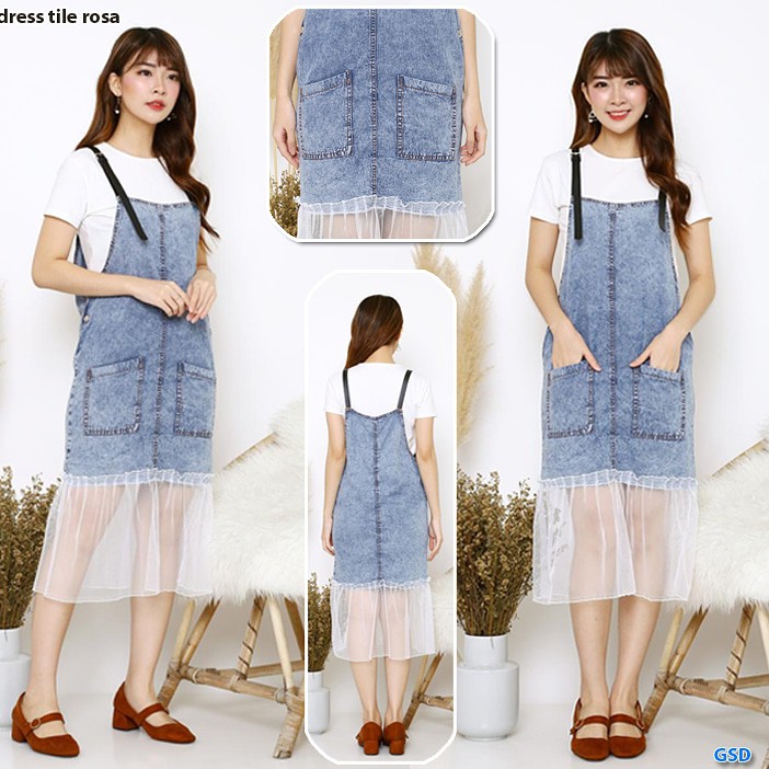 Overall Dress tile rosa/overall rok/overall jeans/overall tile