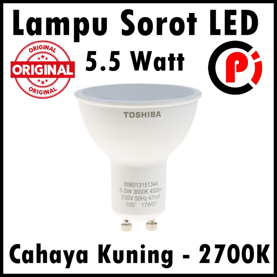 Original Toshiba Lampu Sorot LED GU10 5 Watt 5W GU 10 Cahaya Kuning