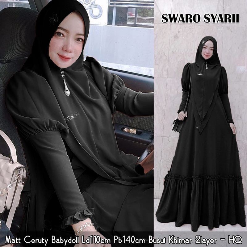 Baju Gamis Wanita Gamis Syari Ceruty Gamis Polos Premium 1 Set Outfit Wanita Hijab Gamis Muslimah Swaro Syari