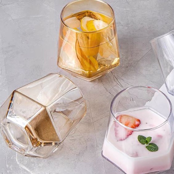 Gelas Hexagonal Diamond Crystal Glass kaca Cangkir Unik gelas whiskey teh kopi home cafe vlog korea mojito cocktail dessert MK1226-4