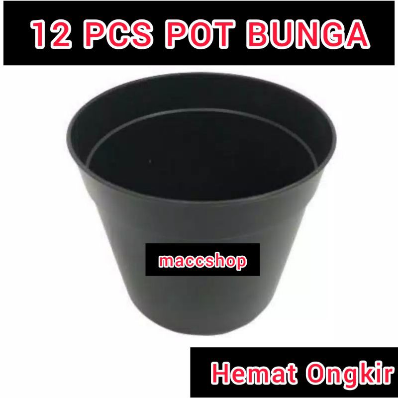 12 PCS POT BUNGA 25cm Tanaman Bibit Plastik - Hitam