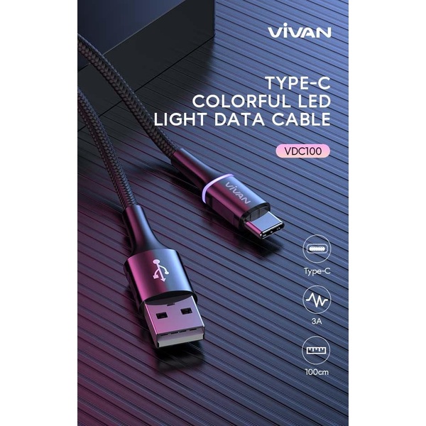 ORI Vivan Kabel Data VDC100 Data Cable USB-C 3A LED Light Quick Charge Type-C Garansi Original Resmi (by 88)