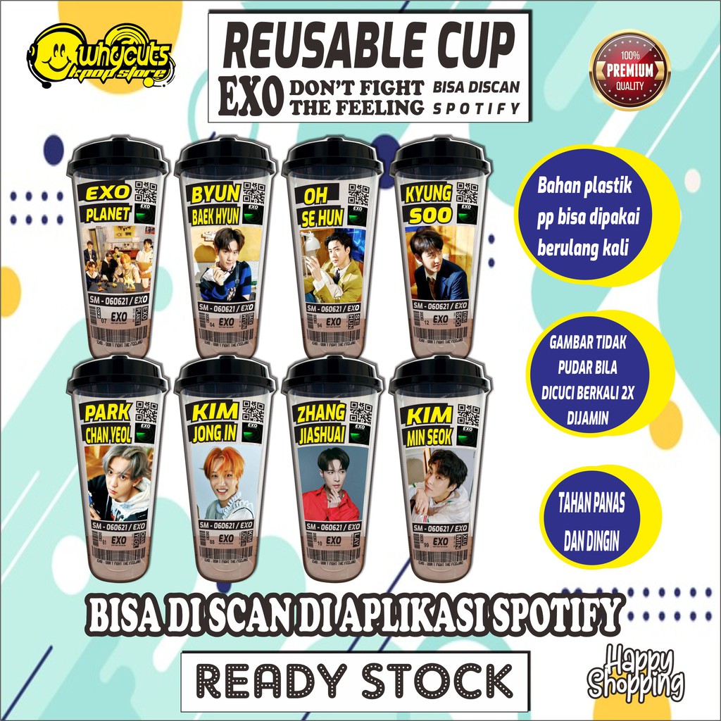 [BACA DESKRIPSI} REUSABLE CUP EXO DONT FIGHT THE FEELING (READY STOK WAJIB ORDER BUBBLEWRAP YAH )