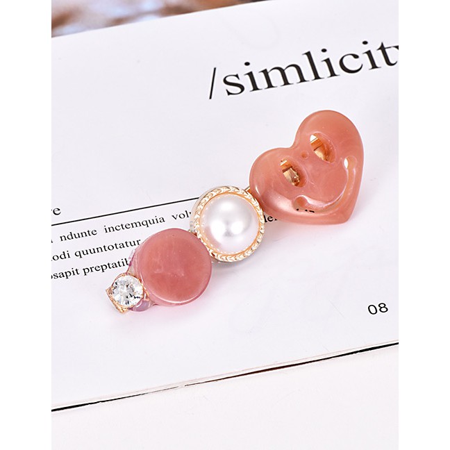 LRC Jepit Rambut Fashion Pink Alloy Pearl Love Hair Clip F44133