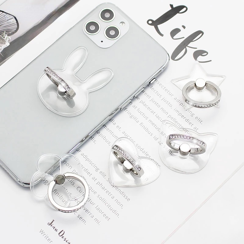 Ring Holder Smartphone Universal Transparan Aksen Berlian Imitasi