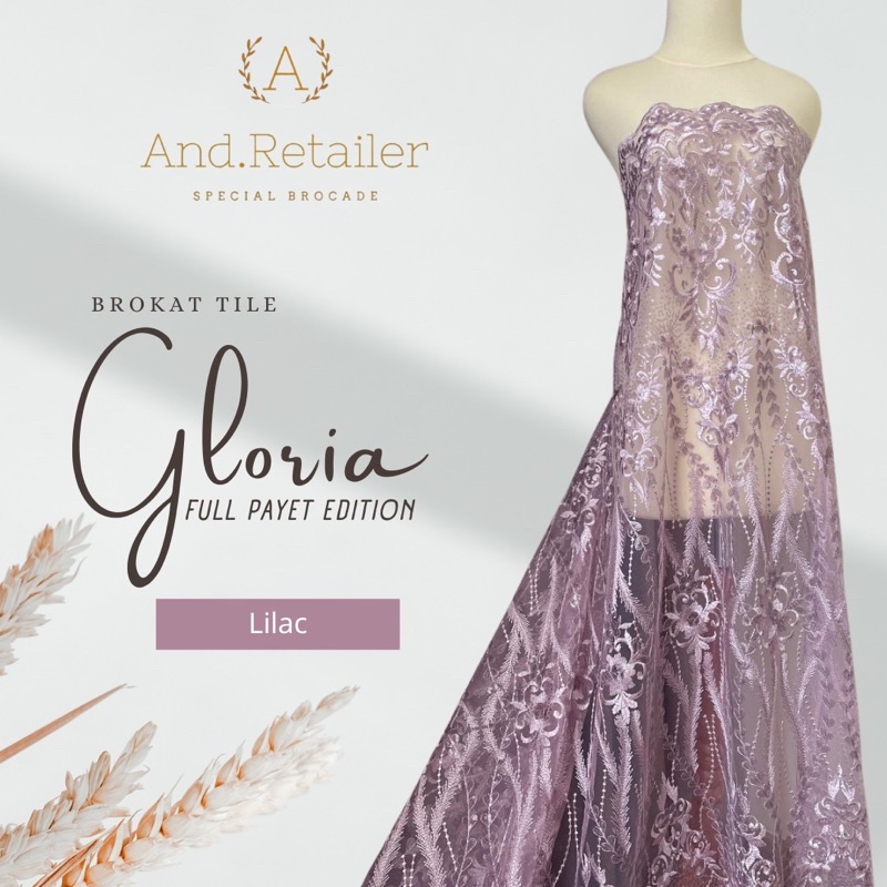 Kain bahan kebaya Brokat Tile Payet Gloria Series warna Lilac