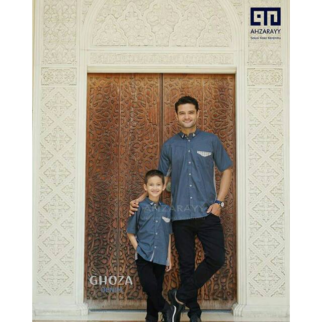 Koko Ahzarayy/Koko Couple Ahzarayy/Kemeja Koko Denim/Baju Couple Ayah Anak/Couple keluarga