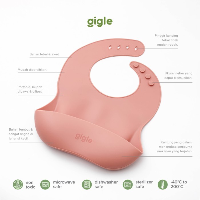 Gigle Baby Bib Silicone Celemek Bayi Peralatan Makan Bayi Premium