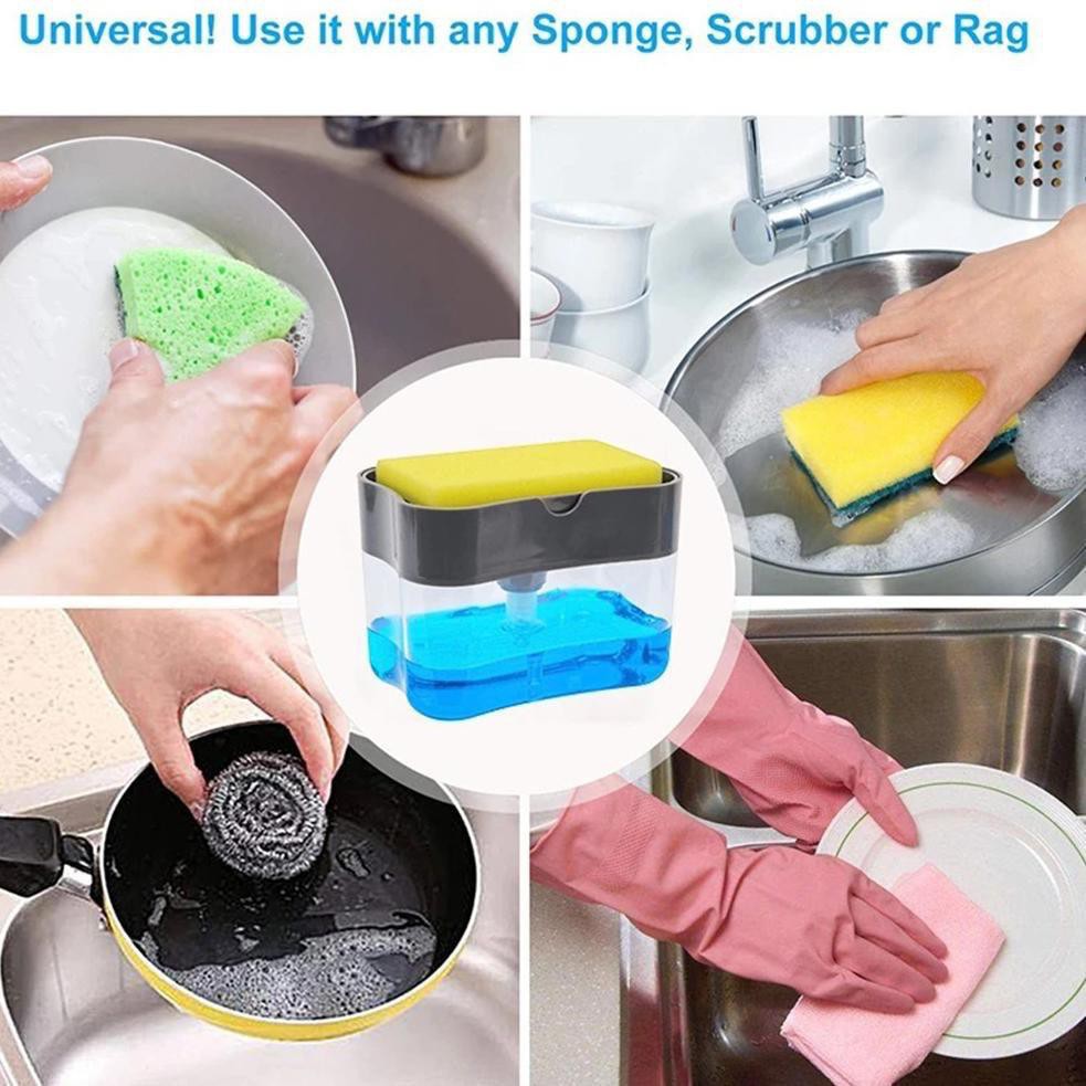 # HJ # Dispenser Spon Pump Cuci Piring / Dispenser 2in1 Holder Sponge / Tempat Sabun Cuci Piring Spons Dapur