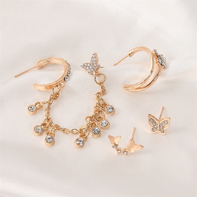 Anting Klip Tulang Telinga 925 Silver Needle Model Kupu-Kupu Rumbai Asimetris Gaya Korea Untuk Wanita