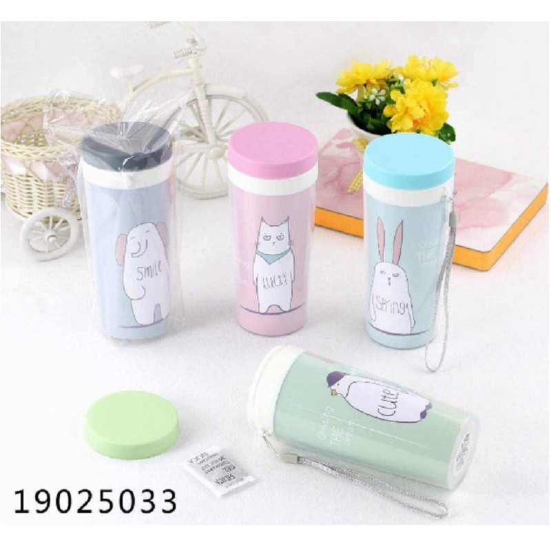 BOTOL MINUM ANAK CANGKIR PLASTIK TUTUP PUTAR ANIMALS 9025-33