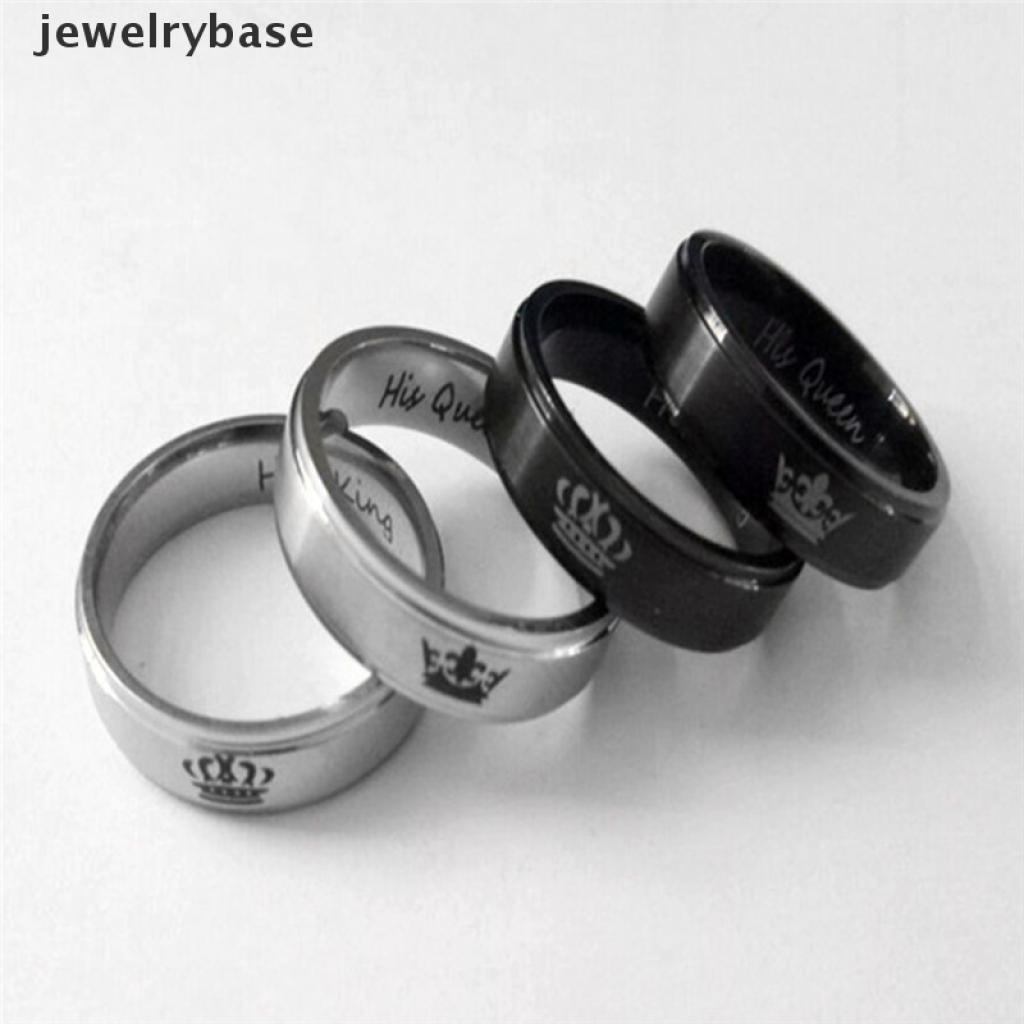 Cincin Pasangan Bahan Stainless Steel Motif Tulisan His Queen / Her King