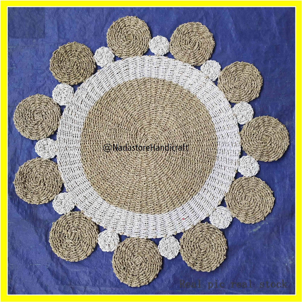 KARPET SEAGRASS / KARPET ANYAMAN MODEL MATAHARI / Rug Seagrass Flowers D120 (READY STOK)