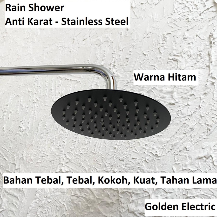 Rain Shower Head Wall Mandi Tembok Stainless Steel Kepala Bulat Hitam Silver