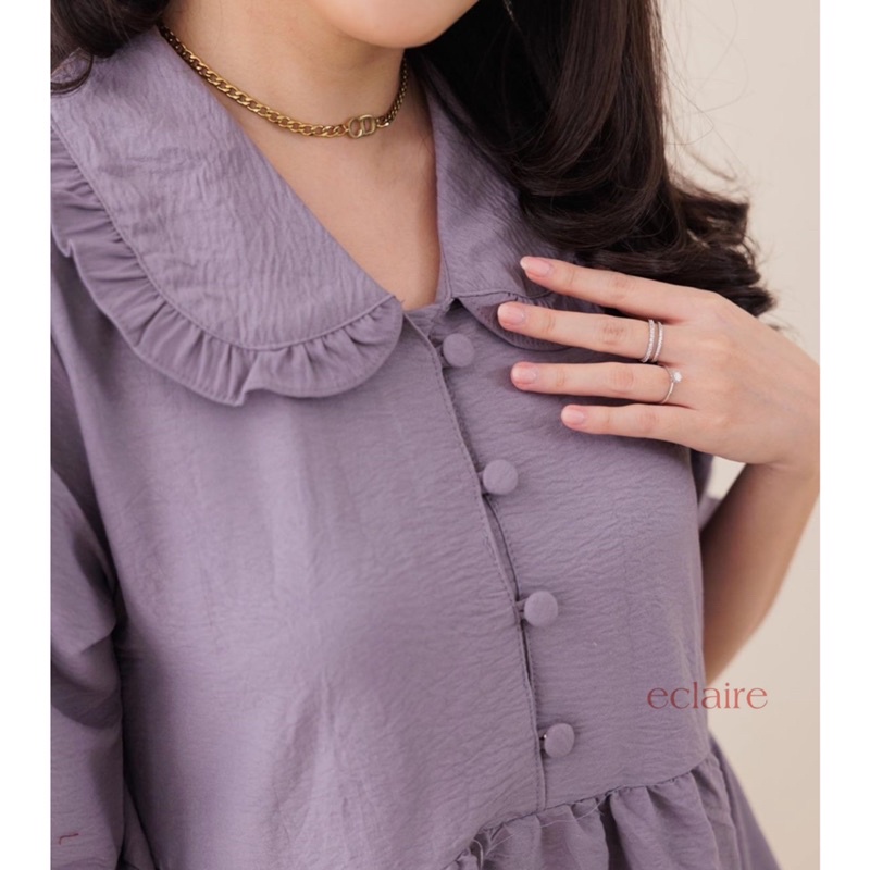 ECLAIRE - Korean Crinckle Collar Dress Wanita / Dress Midi