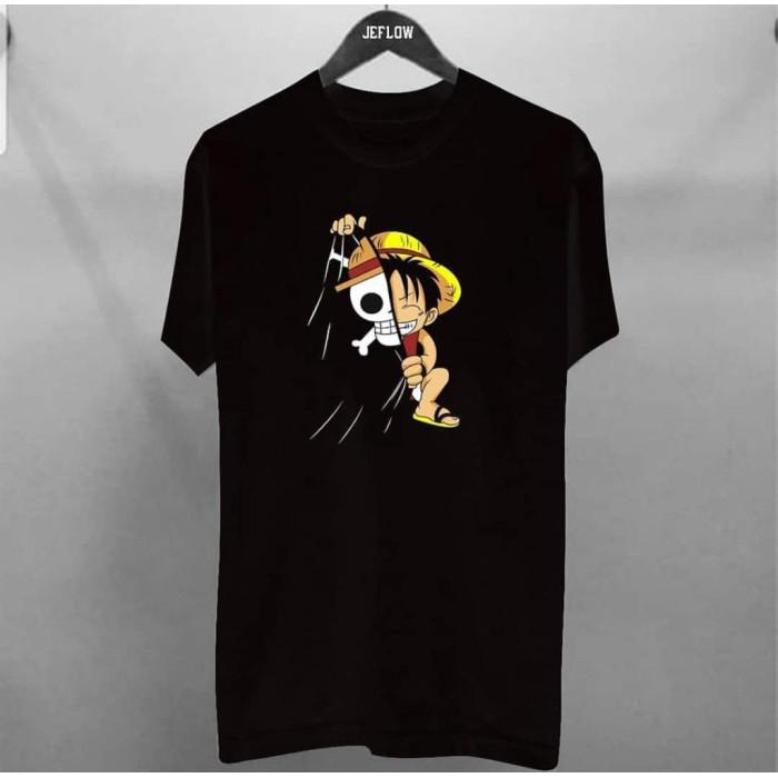 Kaos Hitam Motif Luffy Tengkorak / Baju Distro Pria Keren Grosir Murah
