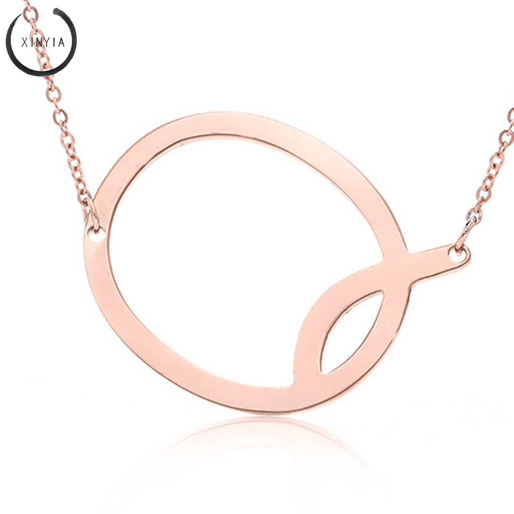 Kalung Rantai Liontin Motif Huruf Bahan Stainless Steel Warna Rose Gold Simple Elegan untuk Wanita